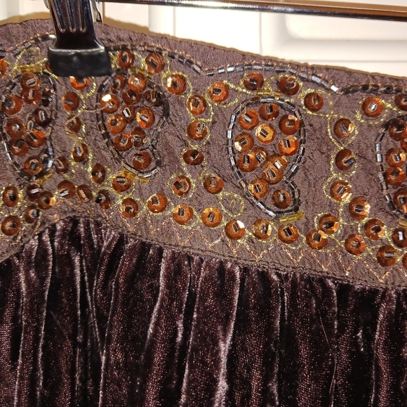 Brown BCBGMaxAzria Boho skirt beaded waist Brown large new - Picture 4 of 8